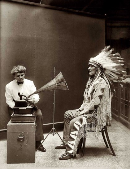 Frances Densmore recording Blackfoot chief, Mountain Chief