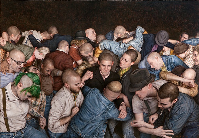 a painting of people moshing