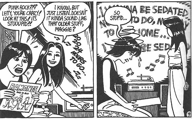 Two panels from an issue of Love and Rockets comics