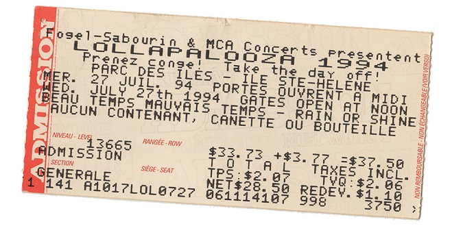 ticket stub for lollapalooza