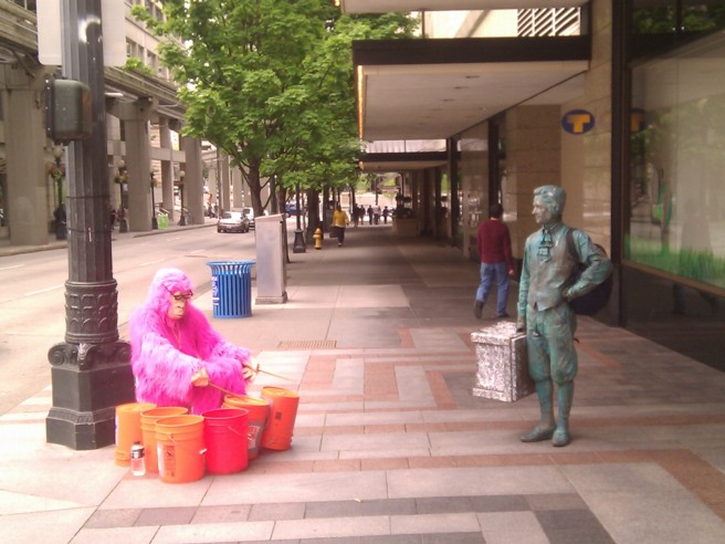 Busker stare-off